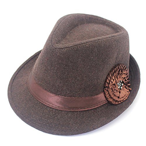 Women Vintage Top Hat Party Cap Trilby Classic Flower Elegant Panama Hat Retro Warm Bowler Hat Brown