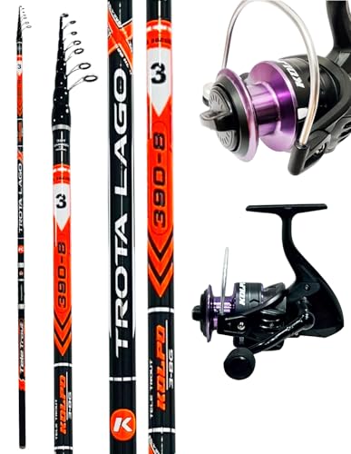 Kolpo combo canna trota lago in carbonio 3.90 mt 3/8 gr + mulinello solaris 4 bb