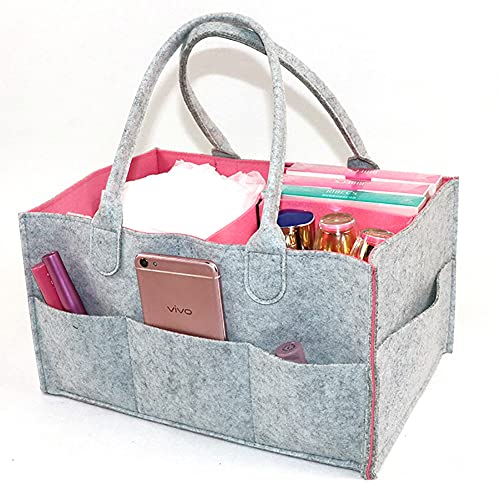Image of AIMIUKIDS Diaper Caddy - Nursery Storage Bin and Car Organizer for Diapers and Baby Wipes Gift Registry For Baby Shower, Nursery Organizer, Neutral Baby Gift Basket, Changing Table Organizer Pink