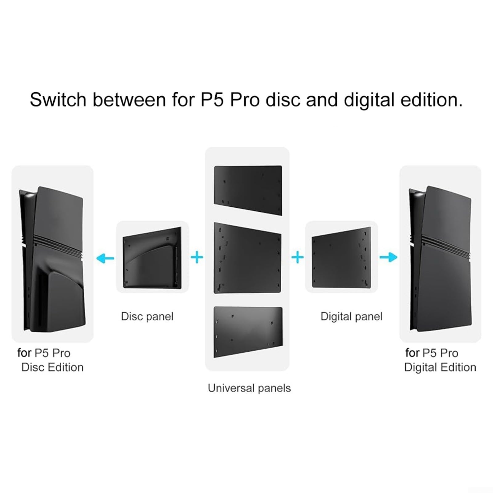 Carcasa de repuesto para consola PS5 Pro, juego de 5 piezas, 3 mm de grosor, de ABS, para disco y edición digital (negro)