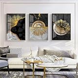 Póster de lujo dorado negro vintage de madera abstracta, arte nórdico, pintura en lienzo de grano de árbol, cuadro de pared moderno para decoración de sala de estar, 50x70cm (20x28in) sin marco