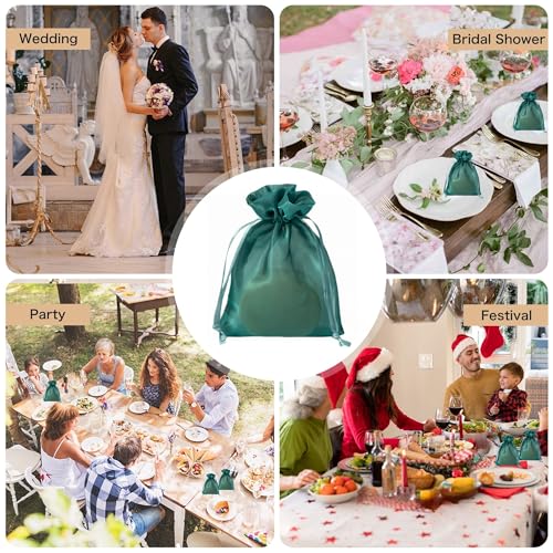 Image of QIANF 20 Pcs Dark Green Small Organza Bags 4X6 inch for Wedding Favors with Drawstring, Mini Mesh Gift Bags Jewelry Pouch for Candy Bridal Shower Party Favor Baby Shower Christmas