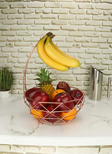 Rosyline Fruit Basket With Banana Hanger, Fruit Bowl, Multi-Functional Kitchen And Living Room Storage Fruit And Vegetable Basket, Banana Hanger Can Be Dismantled (Rose Gold) #TOP2