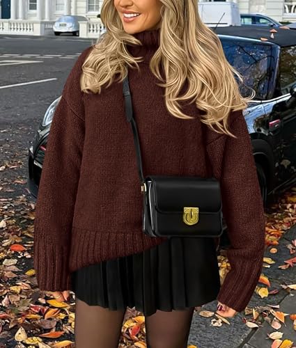 Image of PRETTYGARDEN Women's 2025 Fall Oversized Sweaters Turtleneck Casual Long Sleeve Chunky Knit Pullover Tops Winter Clothes