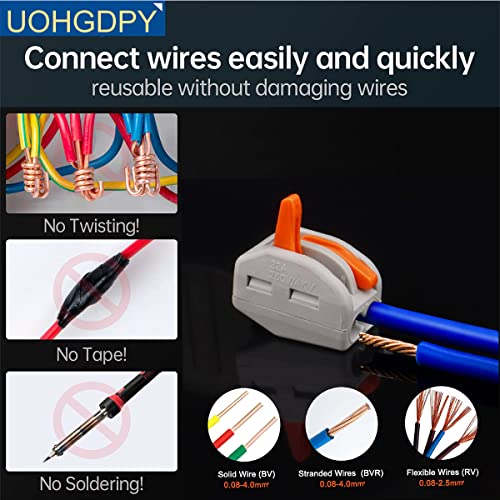 Uohgdpy Lever Wire Connectors,120Pcs Wire Connector Assortment Pack Compact Splicing Connector Kit For Electrical Wires Solid Stranded Flexible Wires, 2 Port, 3 Port, 4 Port,5 Port #TOP2