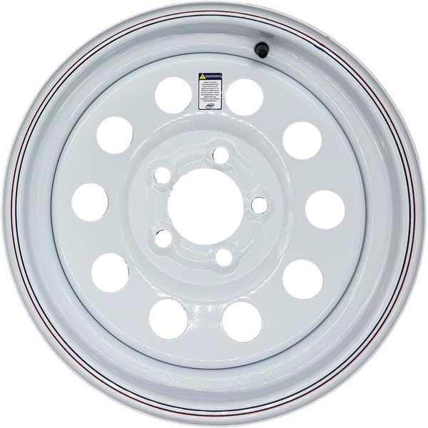 Premium Service 15x5 5 on 4.5 Modular Modular Steel Trailer Wheel - White with Pinstripes