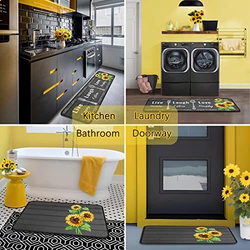 Sunflower Kitchen Rugs Set 2 Pieces Non Slip Kitchen Rugs And Mats Waterproof Stain Resistant Standing Kitchen Runner Mat For Floor Kitchen Outdoor Doormat 17"X48"+17"X24" #TOP4