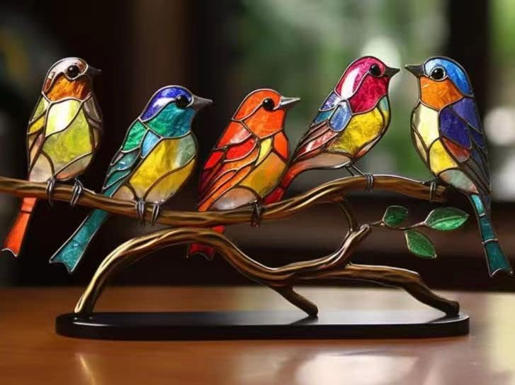 2023 New Stained Metal Birds On Branch Desktop Ornaments, Metal Flat Double Sided Colorful Birds Tabletop Decorations, Multicolor Hummingbird Craft Statue Bird Figurines Sculpture for Home Decor. - Image 2