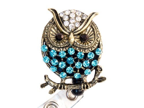 SIZZLE CITY Rhinestone Owl Retractable Badge Reel/Bling ID Badge Holder