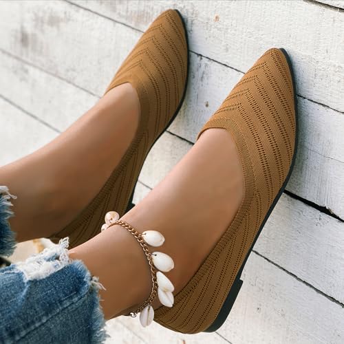 Women's Flats Shoes Pointed Toe Knit Ballet Flats Comfortable Casual Dressy Slip On Flat Work Office Shoes2