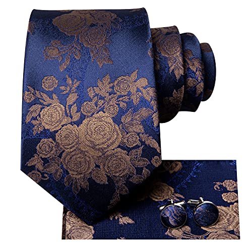Image of Hi-Tie Silk Ties for Men Plaid Paisley Striped Necktie Pocket Square Cufflinks Set Formal Business