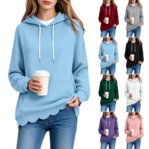 Scalloped Sweatshirt for Women Casual Long Sleeve Hoodie with Pocket - image 1