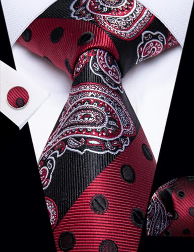 Image of YourTies Silk Paisley Floral Tie and Pocket Square Cufflinks with Lapel Pin Sets for Men 5PC Wedding Party