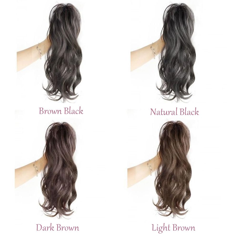 Swy Hair Highlight Ponytail Extension Claw Multi Layered Hair Wavy Curly Jaw Clip in Fake Pony Tails Fake Hair Soft Natural Looking Synthetic Hairpiece for Women (Brown Black) - Image 3