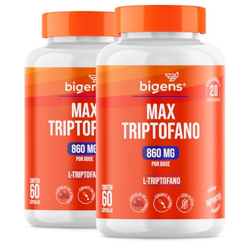Max triptofano, 860mg L-triptogano, Bigens, Kit 2x 60 cápsulas