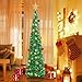 5FT Pop Up Christmas Tree with Timer 60 Warm White & Multi Color Fairy Light 3D Star 25 Ball Ornament, Green Tinsel Christmas Tree Slim Pencil Xmas Tree Home Office Holiday Decor Indoor Outdoor