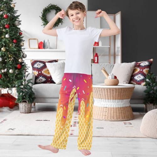 Boy's Pants Deep Color Ice Cream Jogger Pants Elastic Waist Long Bottoms Trousers with Pockets 6-14 Years2