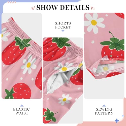 Pink Strawberries Daisy Flower Pajama Pants Long Sleep Pant Soft PJ Bottoms Sleepwear4