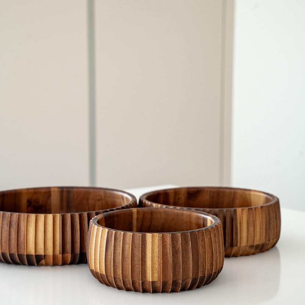 Zoha Akazienholz Schüssel Set 3teilig - Salatschüssel Holz groß, Holzschüssel für Salat und Servieren, Bowl und Schale aus Holz, natürliche Holzschalen Set für Essen