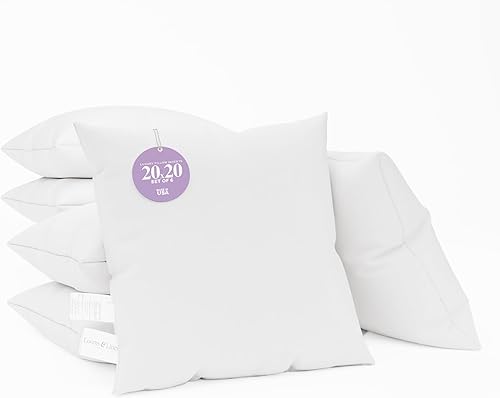 Looms and Linens - Juego de 6 rellenos de almohada a granel de 20 x 20 pulgadas con relleno de almohada hipoalergénico, hecho en Estados Unidos