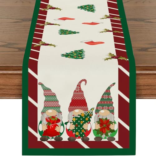 Tischläufer Weihnachten Rot Weihnachts Tischläufer mit GNOME & Schneeflocken Motiv Weihnachtstischläufer für Esstisch Wohnzimmer Winter Tischdeko Waschbar & Langlebig