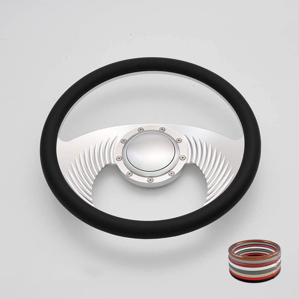 Flashpower 14'' Billet Half Wrap 9 Bolts Steering Wheel with 2'' Dish and Horn Button(Walnut Wood)