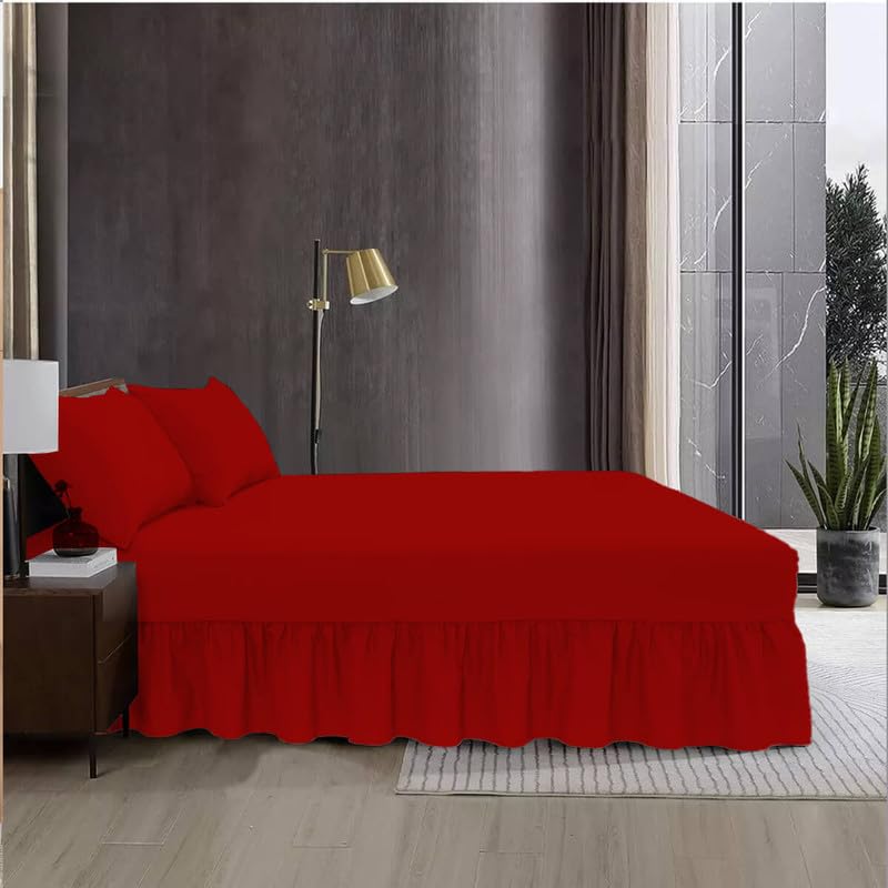 Fit Even Bedding Valence Sheet Collection - Soft Brushed Polycotton, Easy Wrap Elastic, Extra Deep Frilled with a Drop of 40cm (King, Red)