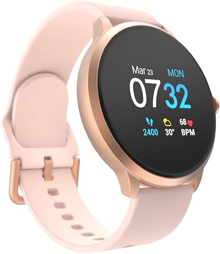 iTouch Sport 3 Health and Fitness Smart Watch with 24/7 Heart Rate, Pedometer, Body Temperature Monitor, 14+ Days Battery, Blush/Rose...