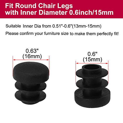 Image of uxcell 5 /8 inch 16mm OD Plastic Round Tube Ribbed Inserts End Cover Caps 34pcs, 0.51 inch-0.6 inch Inner Dia, Floor Furniture Chair Desk Protector