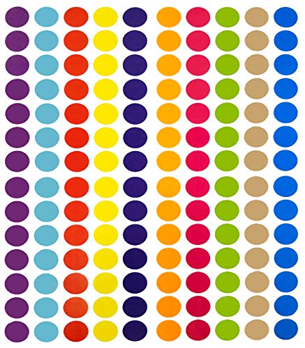 Tag-A-Room 3/4 Inch Round Color Coding Circle Dot Label Stickers, 10 Bright Colors, 8 1/2