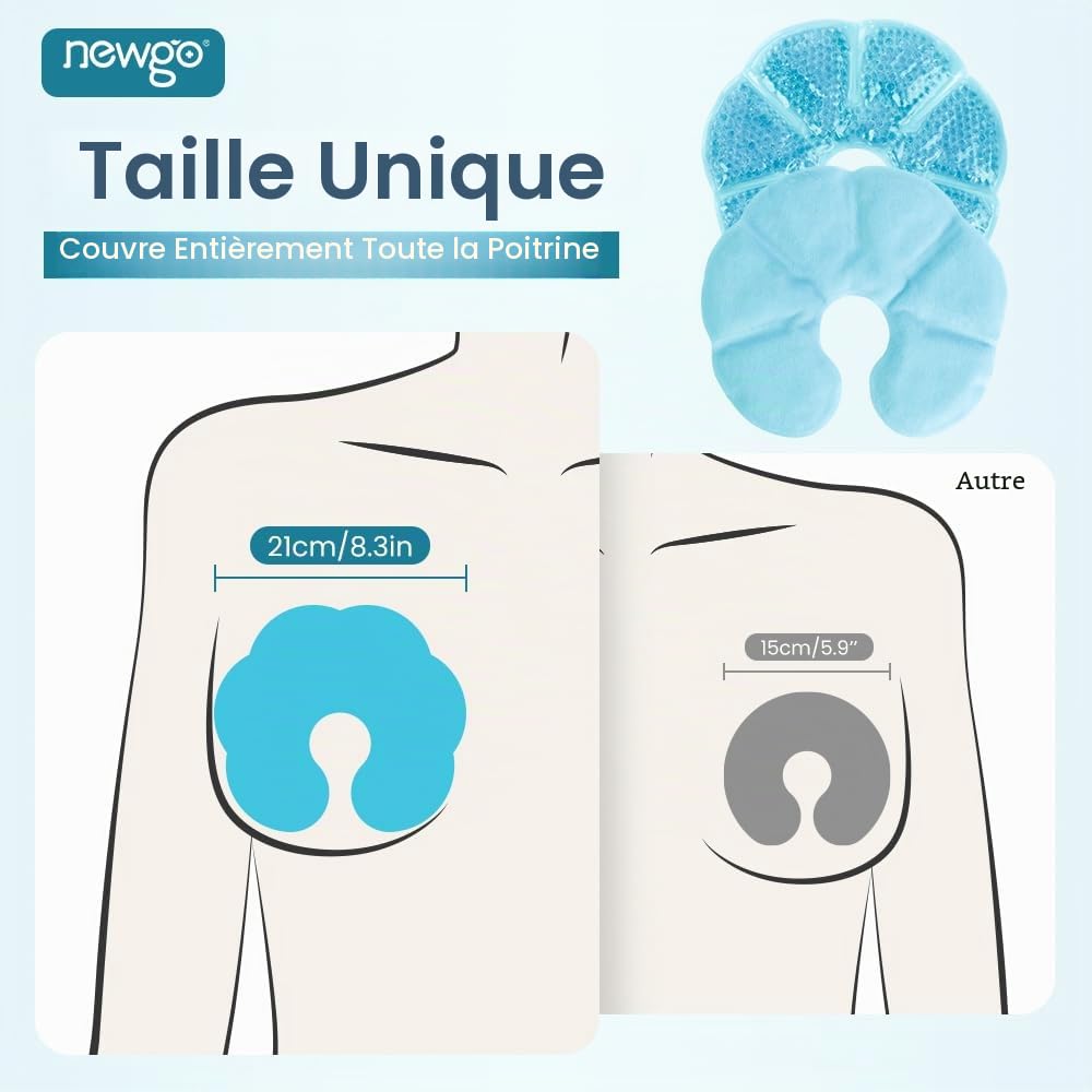 NEWGO Lot de 2 coussinets rafraîchissants 3 en 1 pour l'allaitement, compresses d'allaitement, coussinets de refroidissement et chauffage pour la poitrine