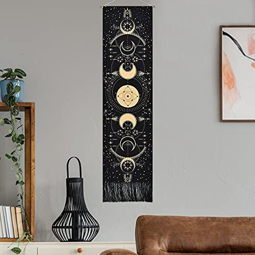 Moon Tapestry Moon Phase Tapestry Bohemian Wall Art Tapestries Vertical Tapestry Wall Hanging For Room(Black, 12.8 X 51.2 Inches) #TOP3