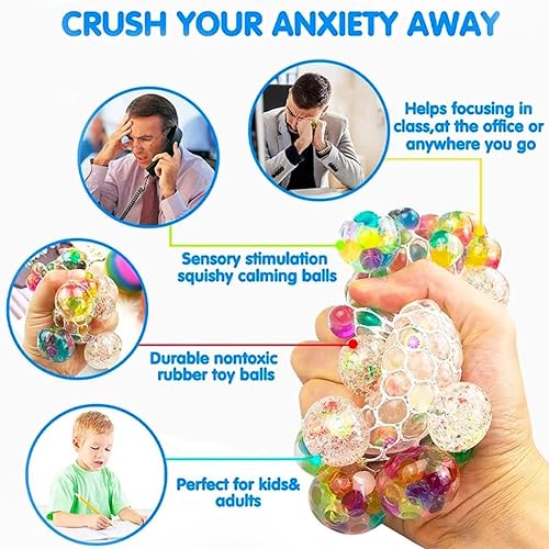 Image of PARTEET 2Pcs Mesh Squishy Stress Ball for Kids & Adults|Non-Toxic , Multicolor Magic Slime Squeeze Ball, Pressure Relief, Anti-Stress & Anxiety|Birhday Return Gifts