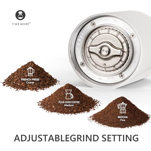 Image of TIMEMORE Chestnut C2S Manual Coffee Grinder Capacity 25g with CNC Stainless Steel Conical Burr, Internal Adjustable Setting, Double Bearing Positioning, Hand Grinder (White)