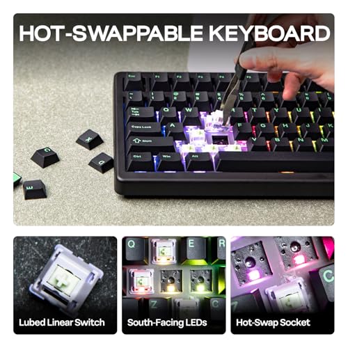 Image of EPOMAKER QK81 75% Wireless Mechanical Gaming Keyboard, QMK /VIA Programmable and Hot-Swappable, 81 Keys with Metal Knob, 2.4Ghz /BT /USB, Creamy Gasket-Mount, RGB Backlight (Black, Wisteria Switch)