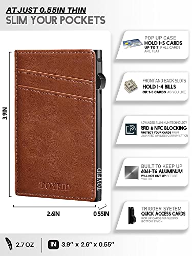 Toyfid Pop Up Wallet Slim For Men Card Holder Rfid Blocking With Leather Money Pocket Wallets Minimalist Business Card Case Up To 12 Credit Cards (Brown) #TOP5