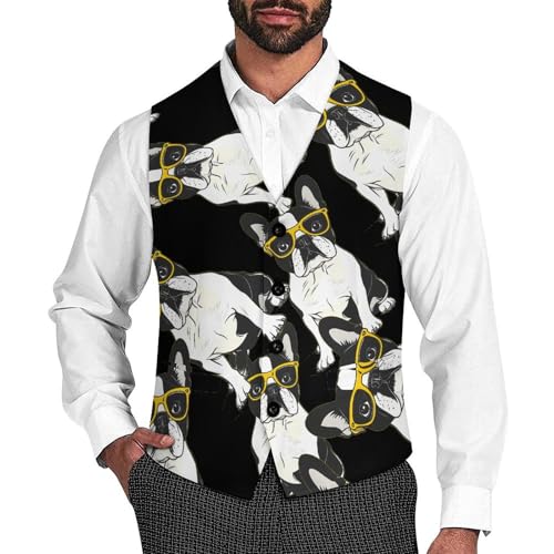 French Bulldog Men's Suit Vests Business Formal Dress Vest V-Neck Waistcoat for Wedding Casual