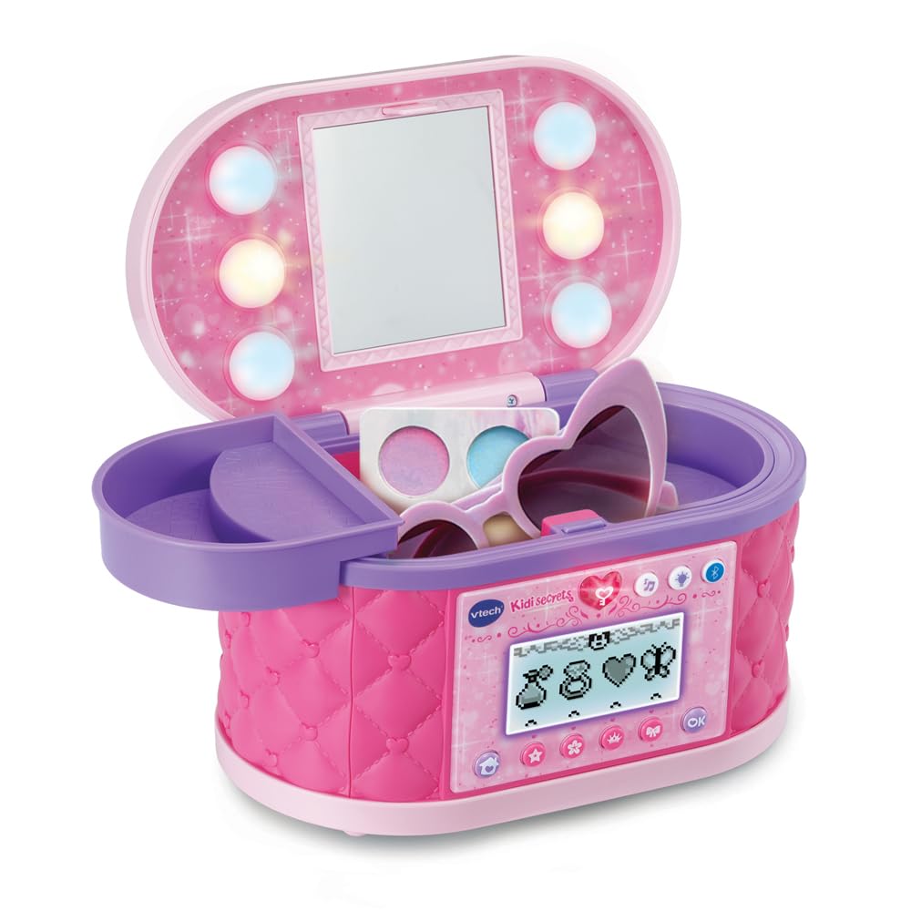 VTech - KidiSecrets Ma Mallette Beauté Magique Rose - Boîte Secrète avec Code, Miroir LED, Bluetooth, Jeux - Vanity Maquillage, Boîte à Bijoux Musicale - Cadeau Enfant Dès 5 Ans - Contenu en Français