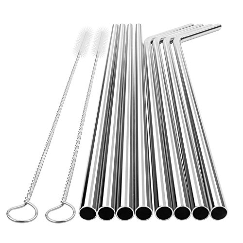 Image of Expresso Stainless Steel BPA-Free Reusable Drinking Straws with 4 Straight, 4 Bent and 2 Cleaning Brushes (Silver)