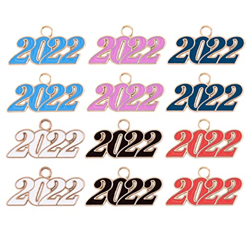 MiDube Charms Anhänger DIY Anhänger 2022 Jahre Handgemachte Schlüsselzubehör 2022 Charme Perlen für Armband Dekorationen Halskette Anhänger Schmuck Fundungen, 12 Stück Cover