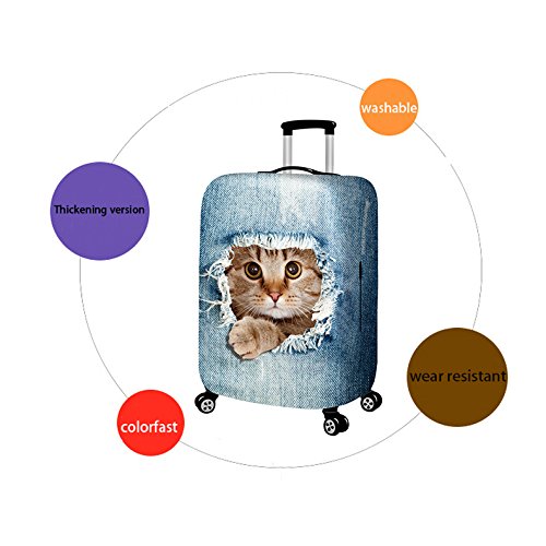 Denim 3D Cute cat Dog Styles Washable Print Luggage Cover Protector Suitcase Cover Carry On Cover with Zipper Fits 18-32 Inch Luggage for Holiday Travel and Great Gift Idea (Cat Grey, XL)3