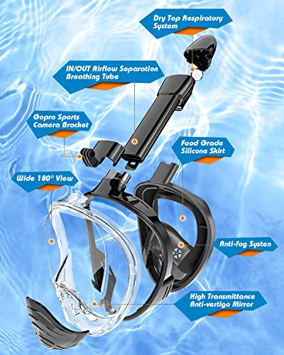Qingsong Full Face Snorkel Mask For Kids & Adults, Snorkeling Gear With Camera Mount, 180 Degree Panoramic View Snorkel Set Anti-Fog Anti-Leak #TOP2