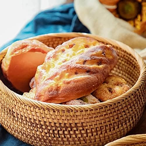 Handwoven Round Rattan Fruit Basket Wicker Food Tray Weaving Storage Holder Dining Room Bowl (8.66x2.36in) image 3