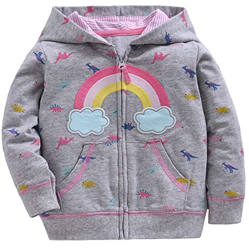 Toddler Girls Zip up Rainbow Dinosaur Sweatshirt Kids Winter Jacket Hooded Coats Hoodie Outwear (3T, Grey Dinosaurs)