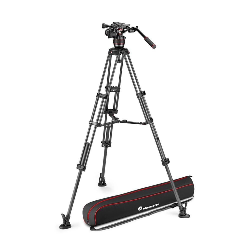 Manfrotto Nitrotech 608 Fluid Head For Video Shooting With Carbon Fiber Twin Leg Tripod Middle Spreader For Dslr, Mirrorless, Video And Cinema Camera Systems - 14 Kg Payload - Mvk608twinmc