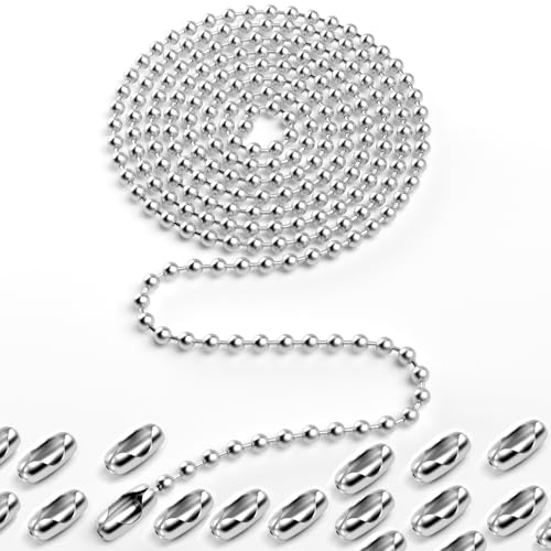 Image of 240 Inch Ceiling Fan Pull Chain Extension, Rust Proof Stainless Steel 3mm Beaded Ball Chain with 36 Matching Connectors for Ceiling Fans /Light Fixture and Crafts(Silver)