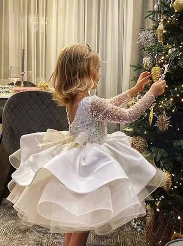 Flower Girl Dresses for Wedding Long Sleeve Toddler Girls Christmas Pageant Dresses Puffy First Communion Dress3