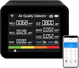 Air Quality Monitor Indoor, 13-in-1 with WiFi Air Quality Tester for CO2 TVOC HCHO PM2.5 PM1.0 PM10 Temperature Humidity More, LED Display Home Air Quality Tester Analyzer (Black)