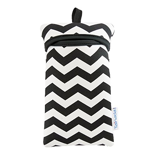 Image of Neoprene Neck Phone Sleeve Bag Pouch w / Clip (Black White Chevron Pattern)