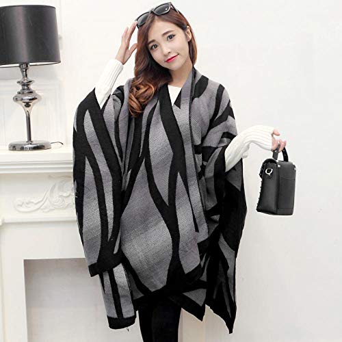 Schal Herbst und Winter Damen Split Umhang nationalen Stil dicken Mantel Mantel Dual-Use-Klimaanlage Schal-Zebra-dunkelgrau